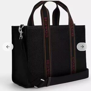 Coach Black Leather TOTE with Branded Stripe Handles